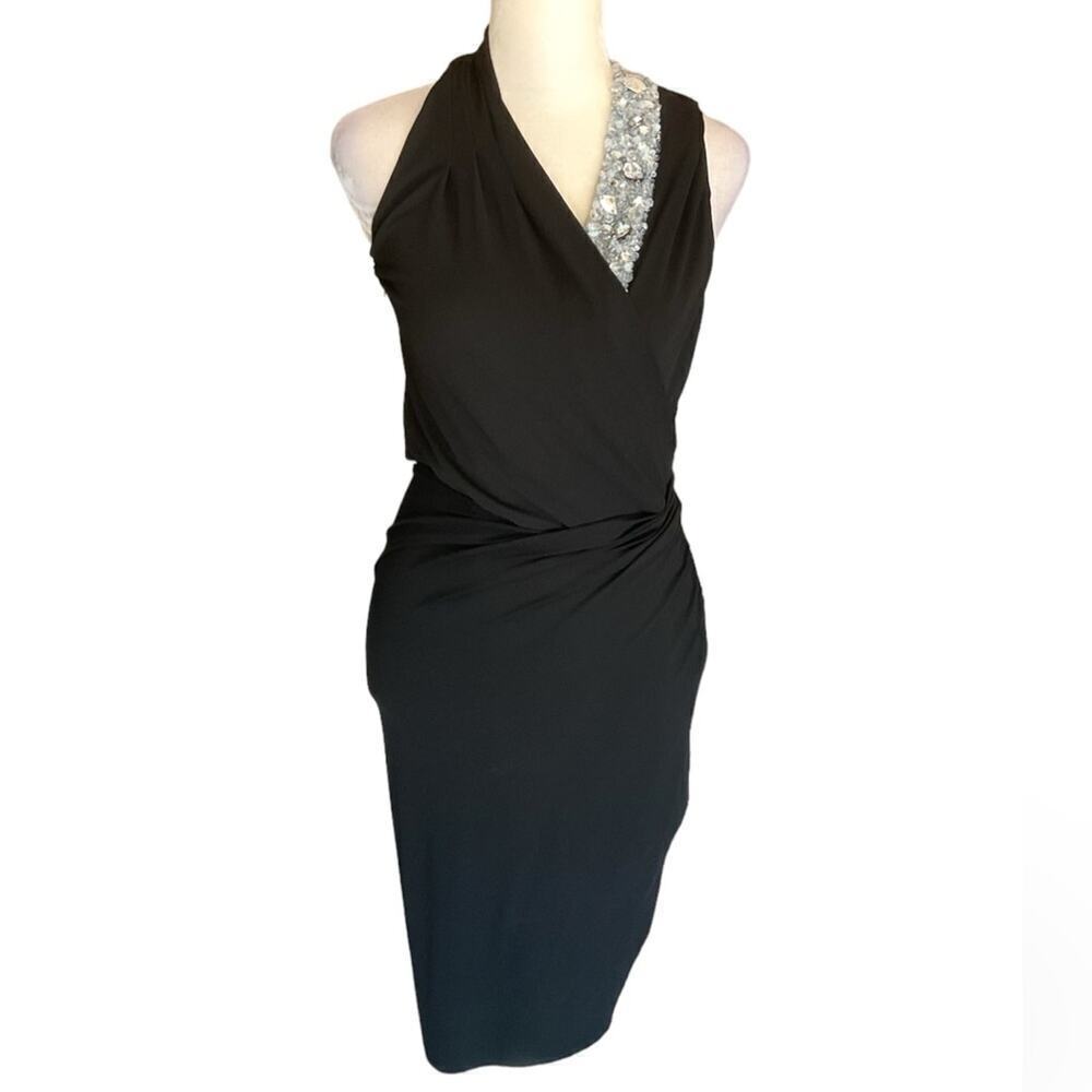 Alexandre Vauthier Rhinestone Beaded Gathered Asymmetrical Neckline Dress Black